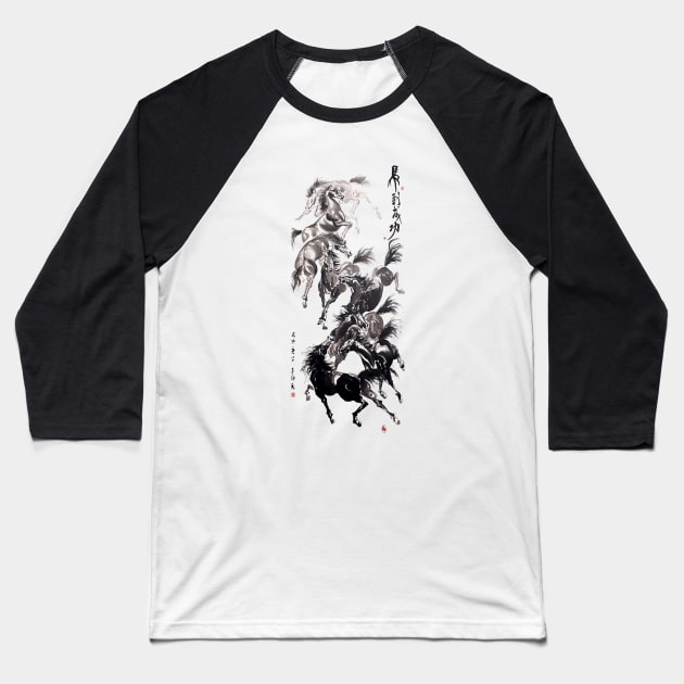 8 Horses portrait Baseball T-Shirt by Huluhua